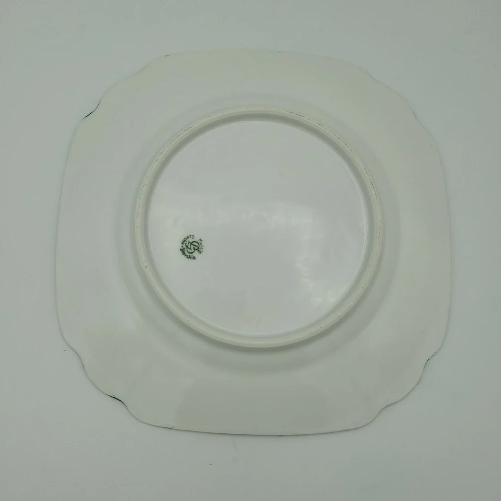 Gebruder Benedikt Czechoslovakia Bread Plate Gilt‎ Green Border Floral Basket 7